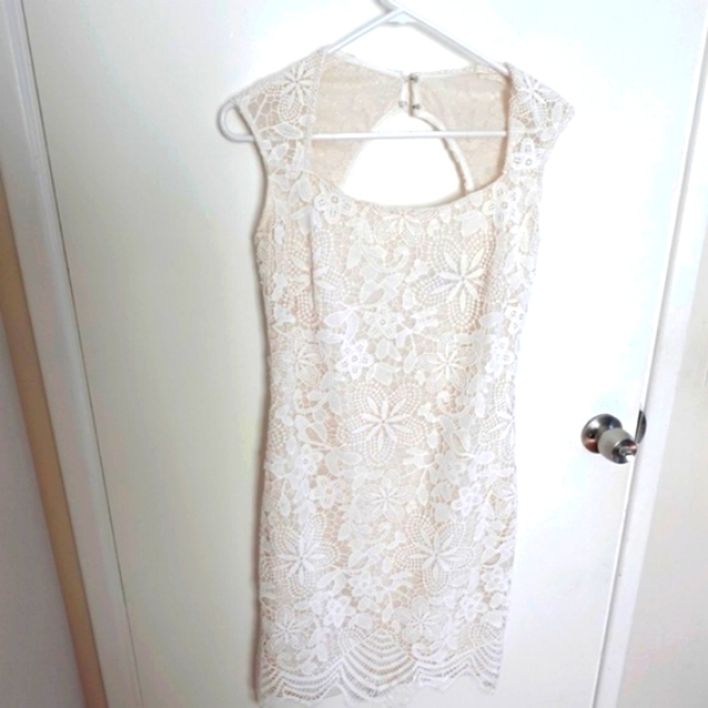 MARINA White Lace Sheath Dress